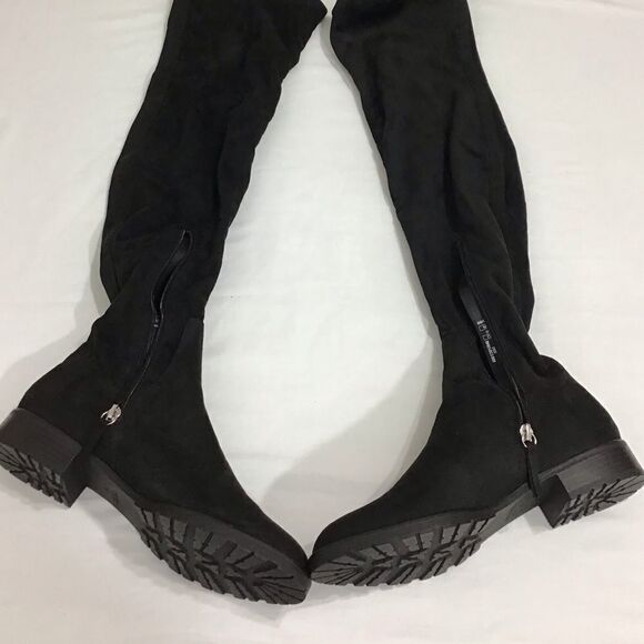 ZARA Black Faux Suede Fur Lined Low Heel Over The Knee Boot Size 40 - Picture 11 of 14